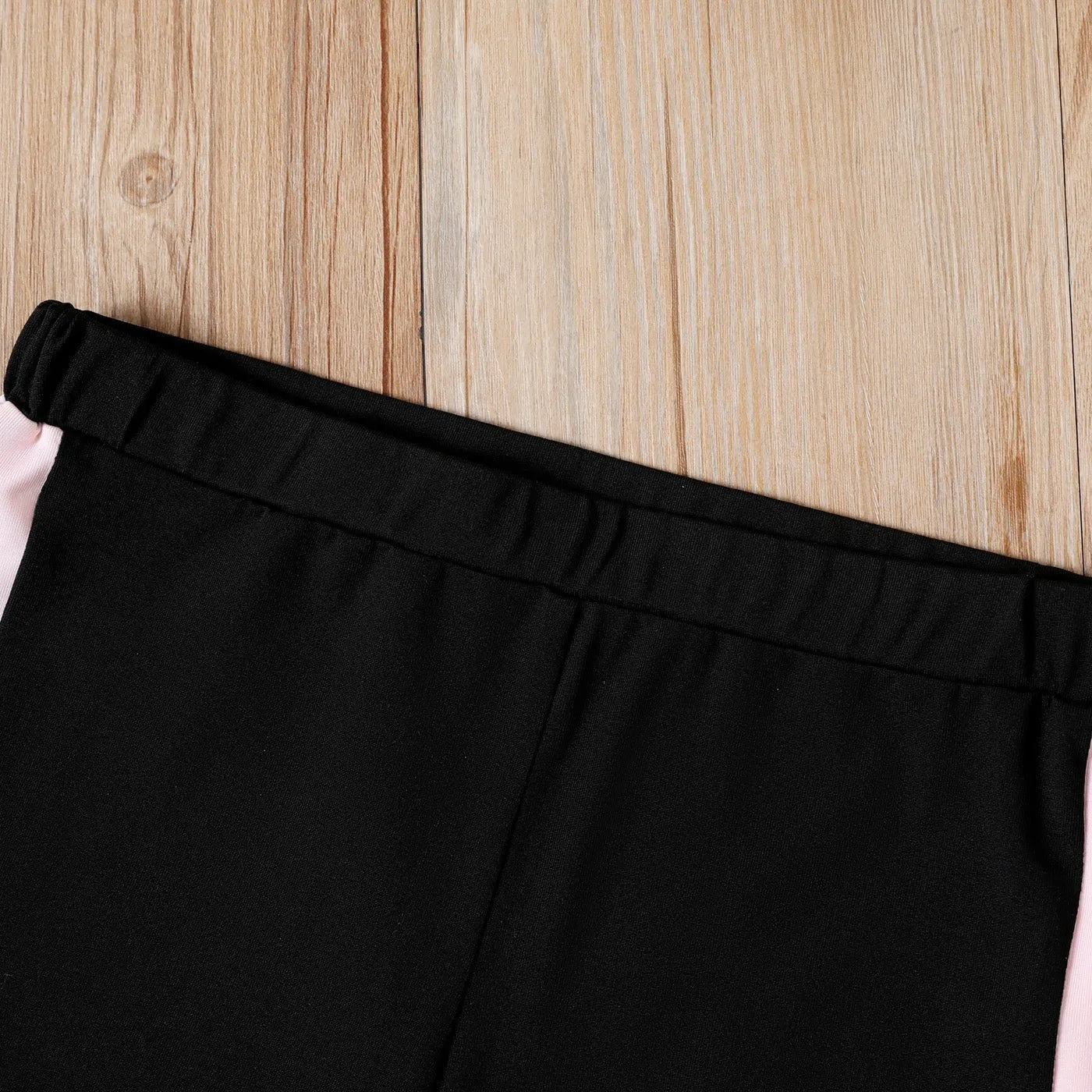 2-piece Kid Girl Letter Heart Print Pink Tee and Colorblock Capri Pants Set