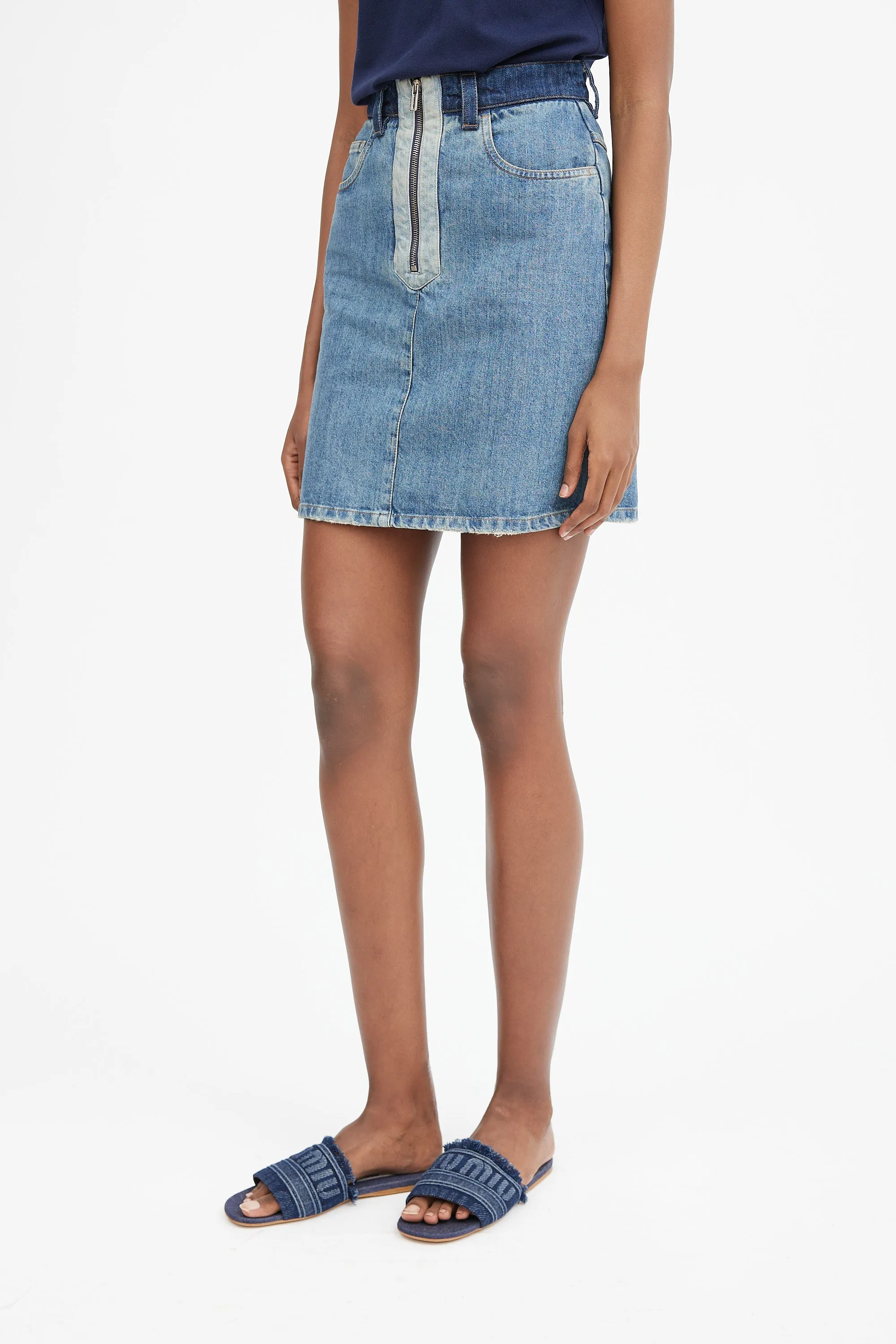 2019 Medium Wash Two Tone Denim Mini Skirt