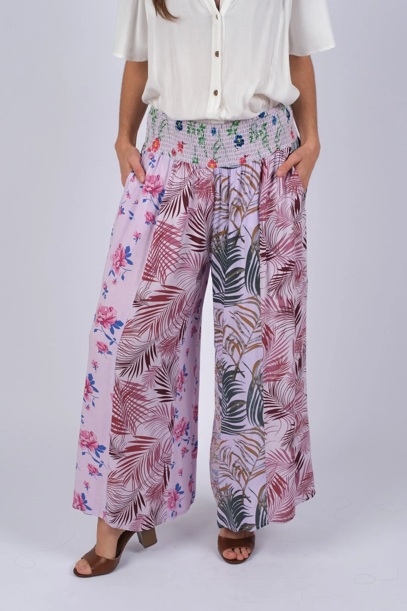 225295/4 Lavender Floral Serenity Patchwork Chic Pants