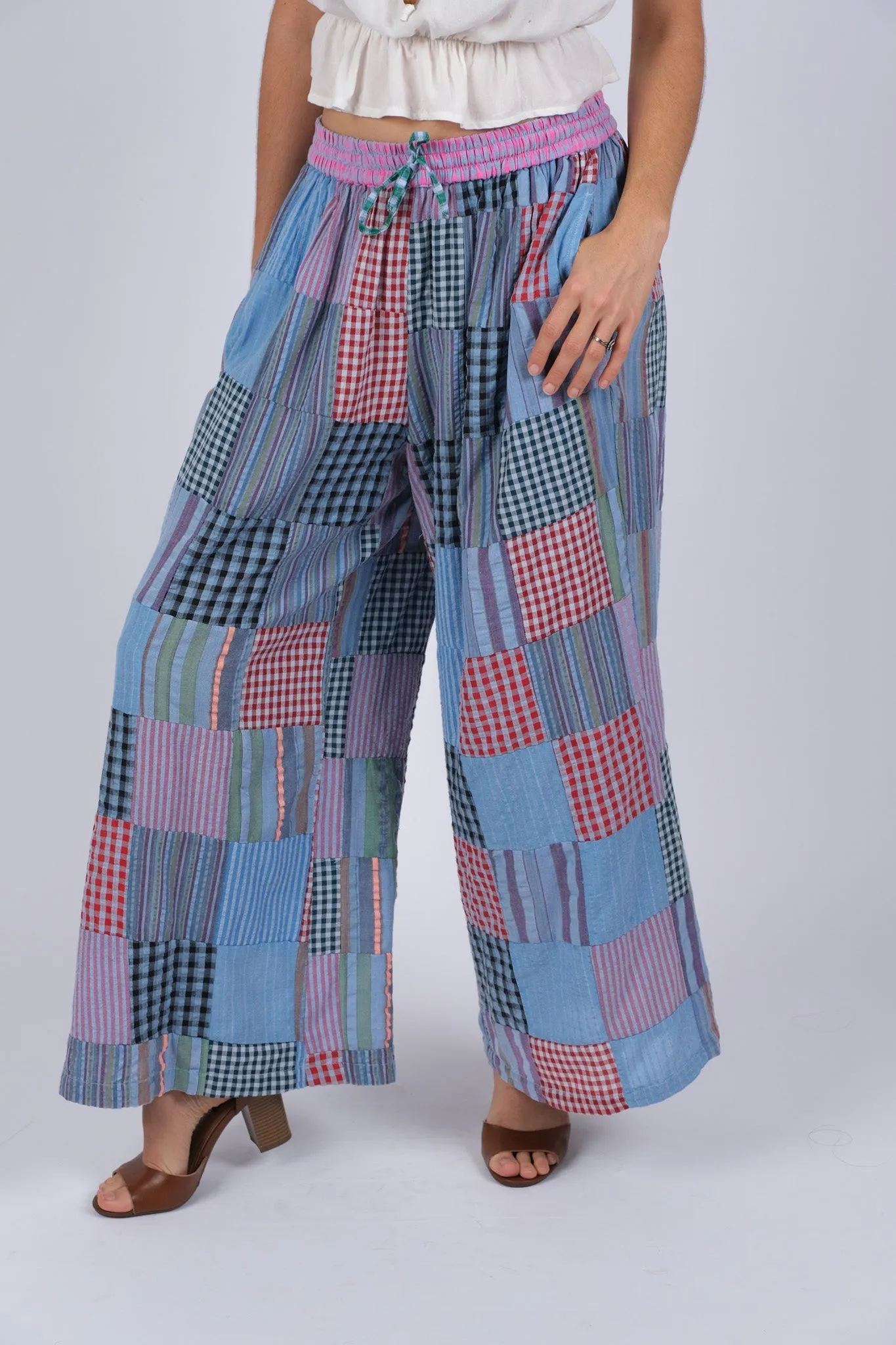 225303 Patchwork Plaid Comfy Hippie Pants