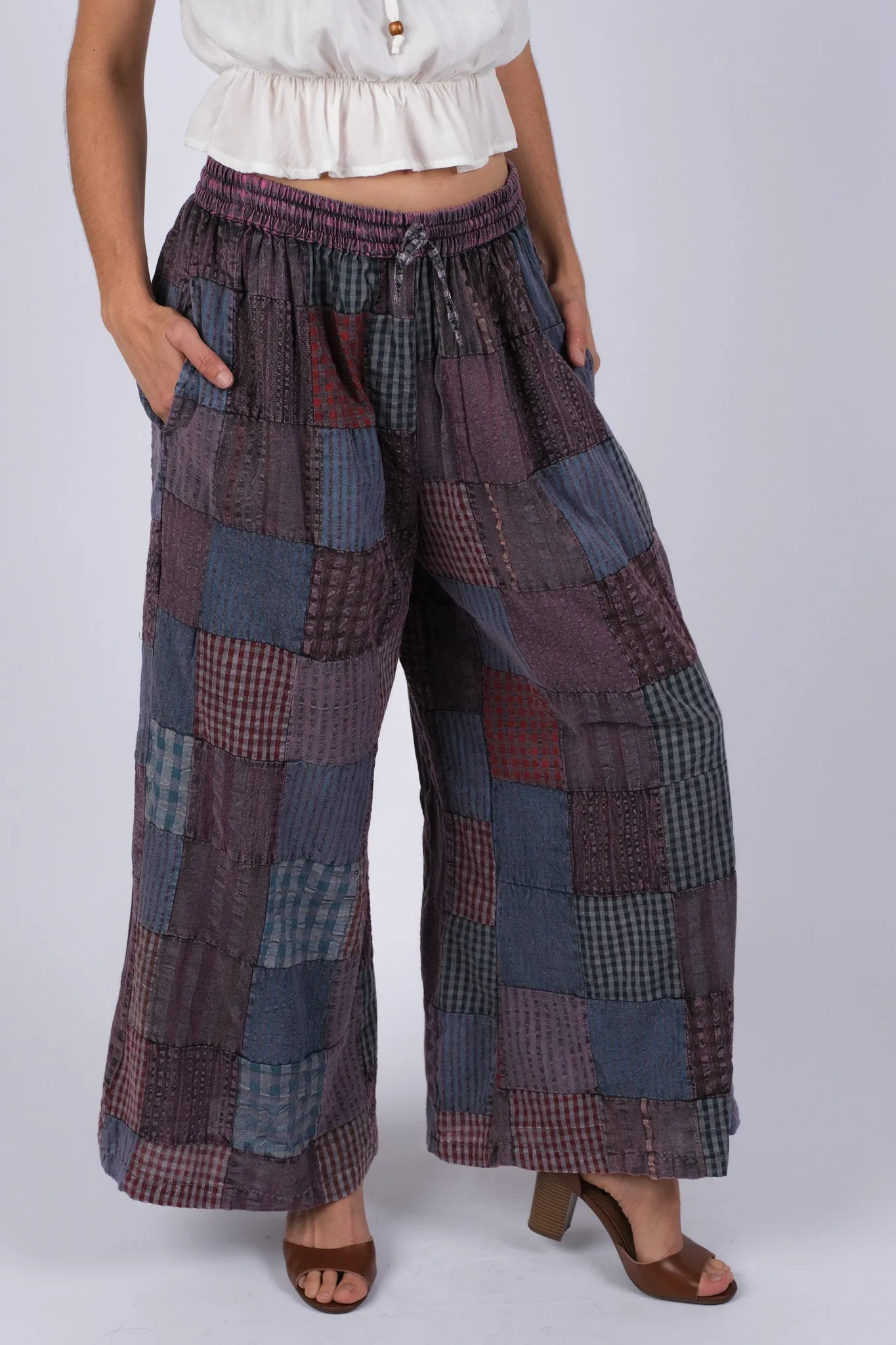225303 Patchwork Plaid Comfy Hippie Pants