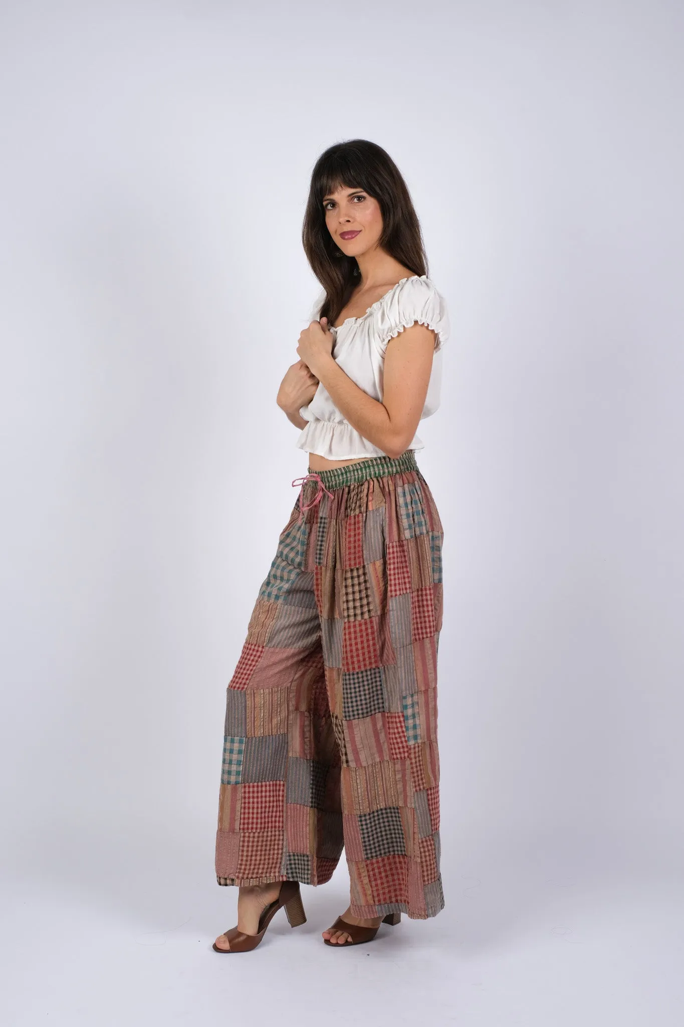 225303 Patchwork Plaid Comfy Hippie Pants