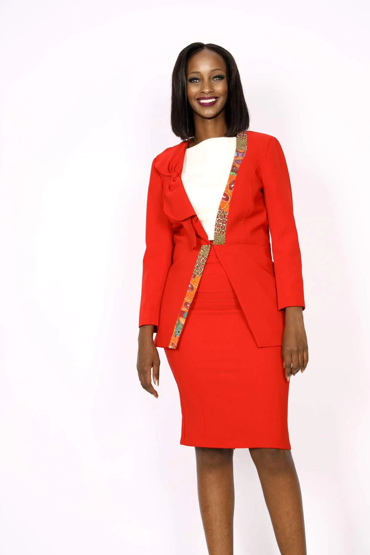 African Office Skirt Suit Red