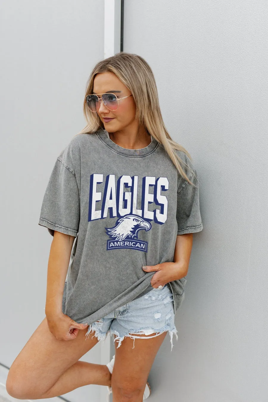 AMERICAN UNIVERSITY EAGLES SOLID DEFENSE OVERSIZED CREWNECK TEE