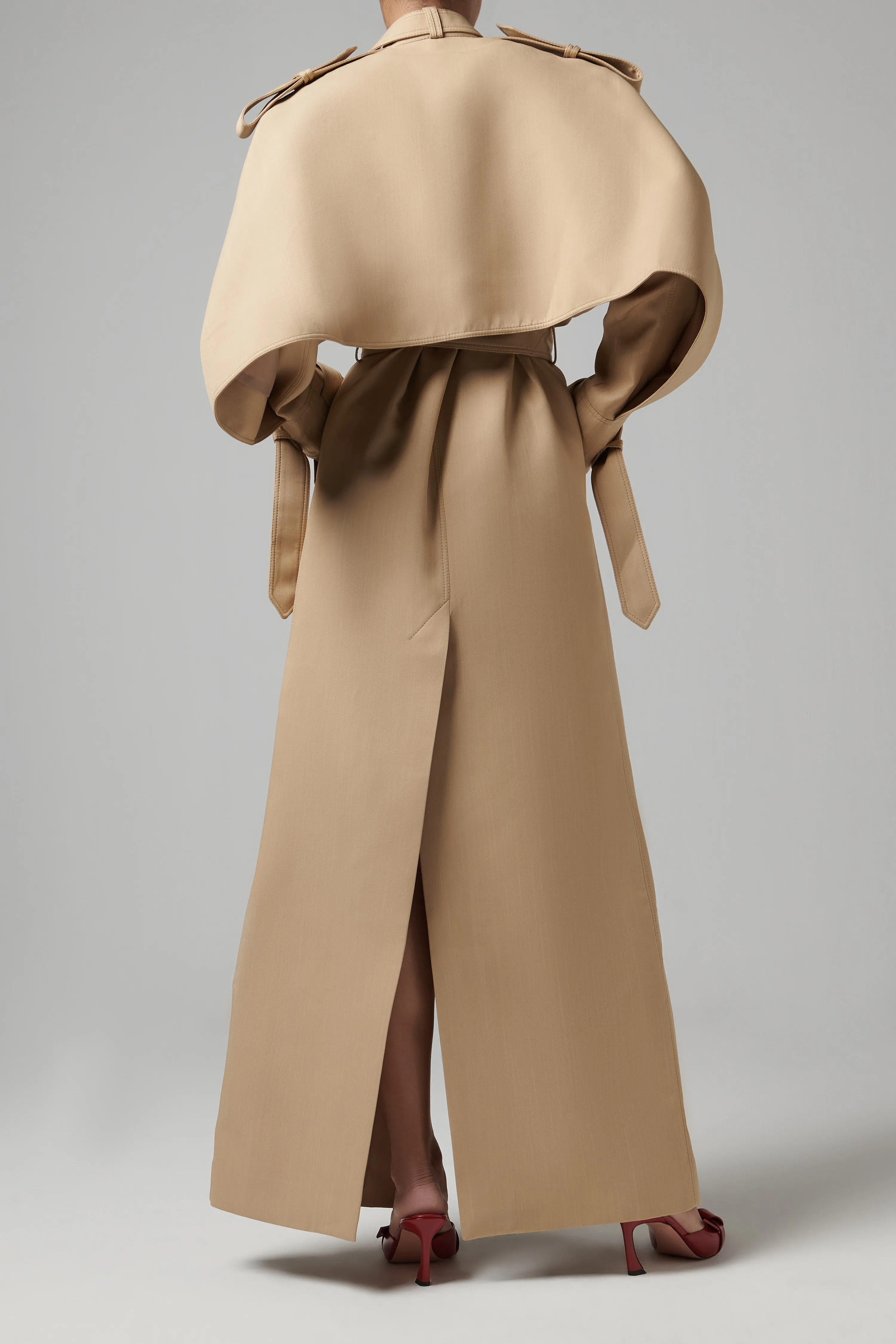 Beige Oversized Long Trench Coat