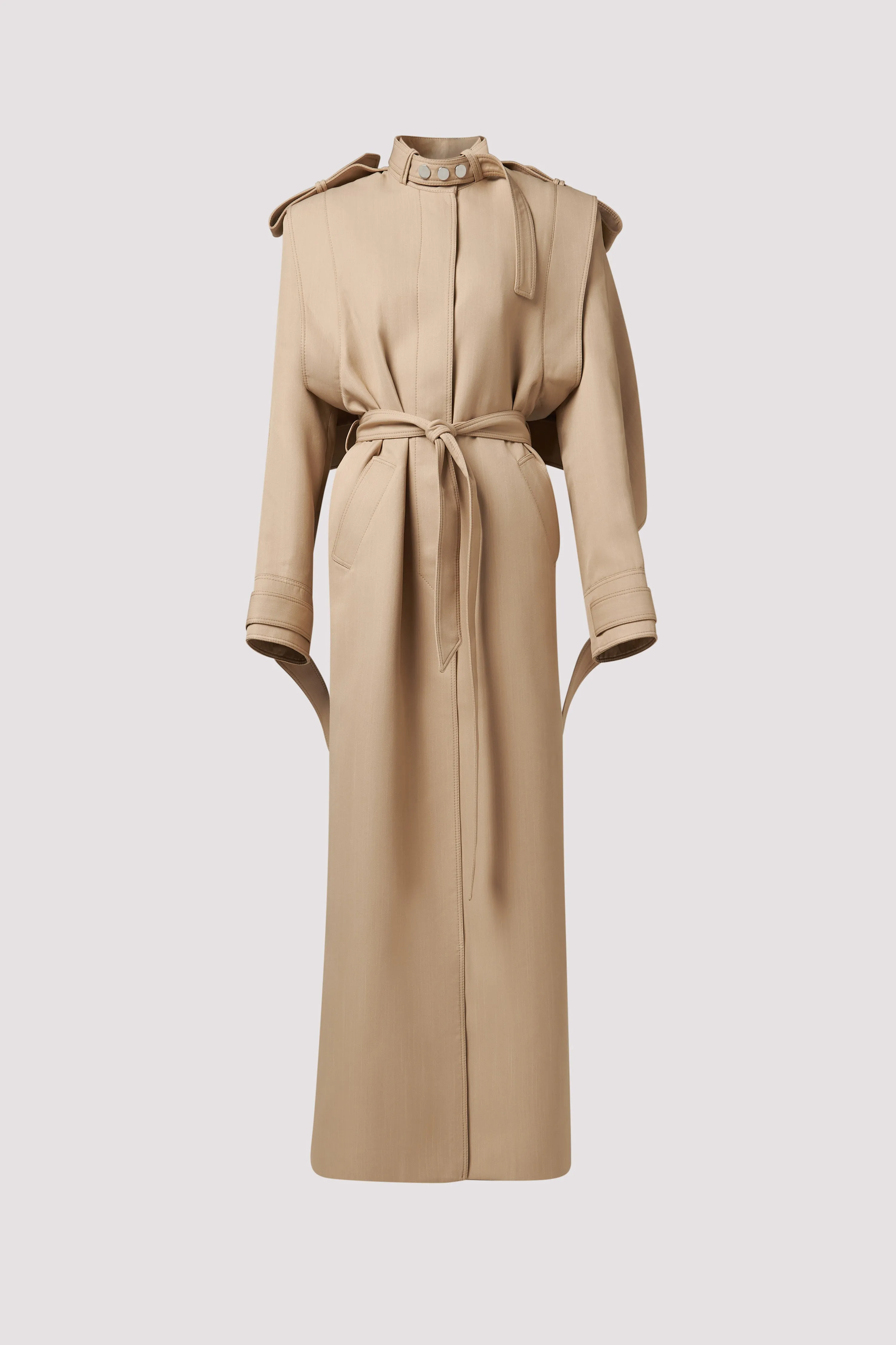 Beige Oversized Long Trench Coat