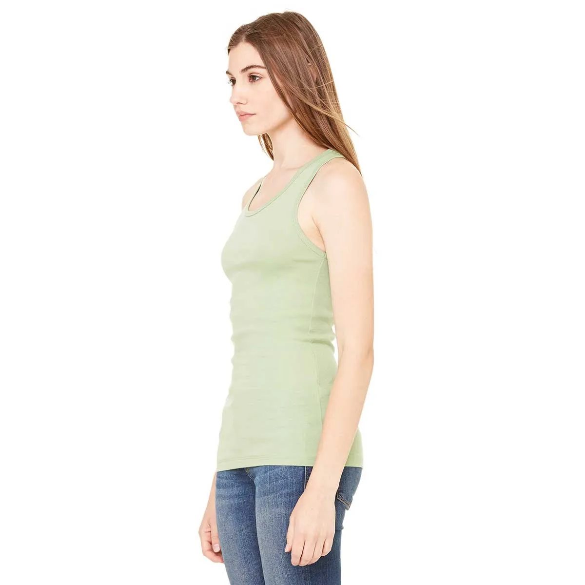 Bella   Canvas Women's Moss Green Sheer Mini Rib Racerback Tank