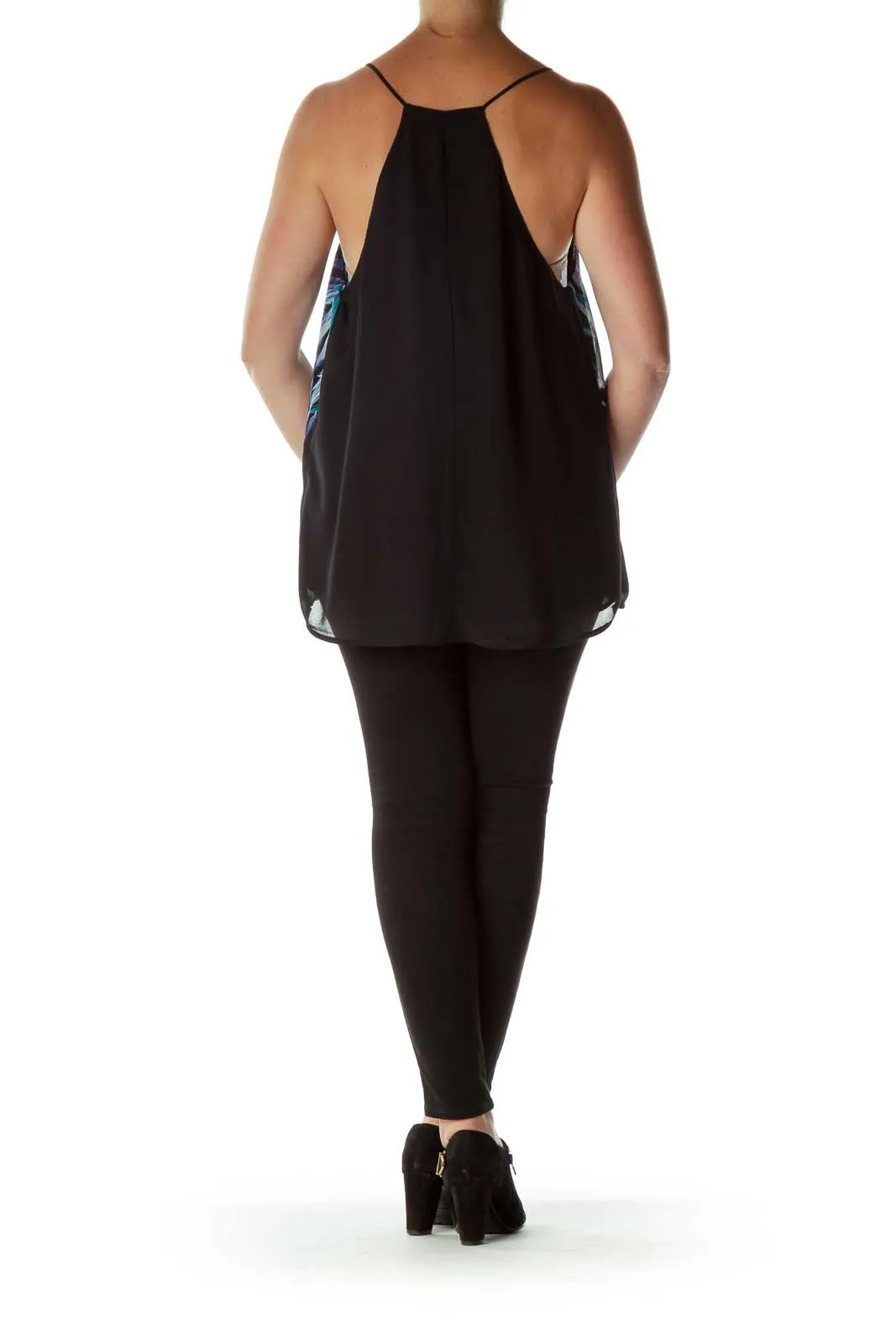 Black Blue Print Racerback Tank Top