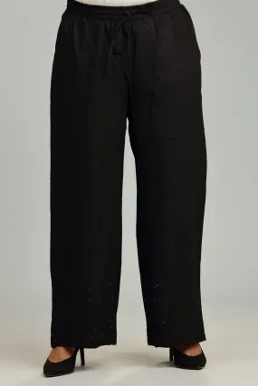 Black Cotton Embroidered Palazzos