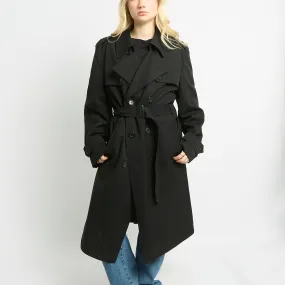 Black Long Canvas Trench Coat - UK 14
