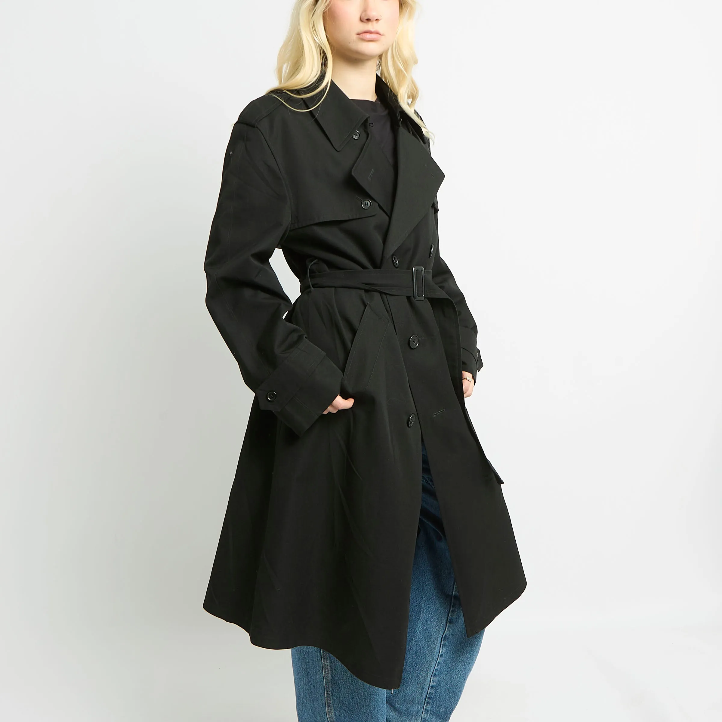 Black Long Canvas Trench Coat - UK 14