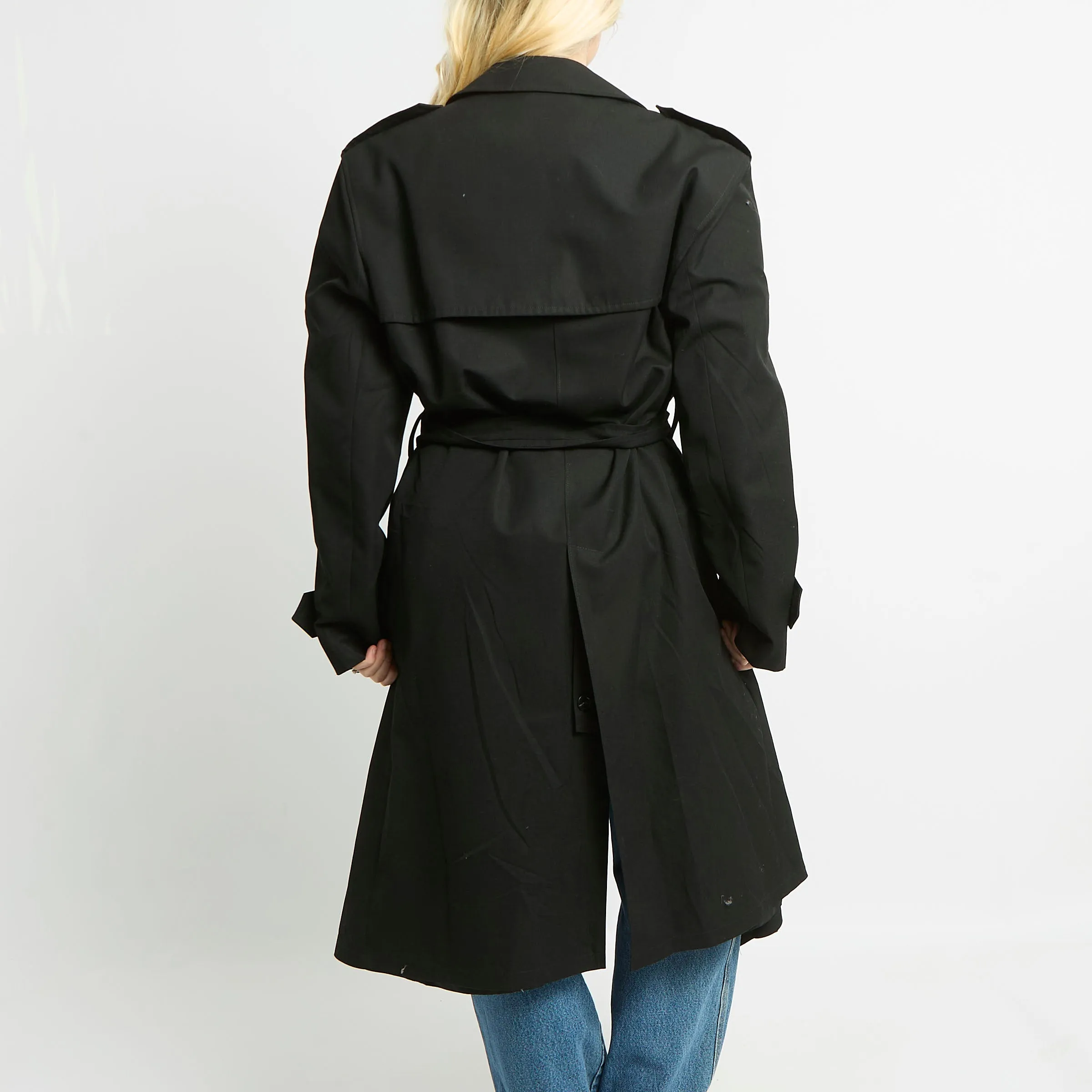 Black Long Canvas Trench Coat - UK 14