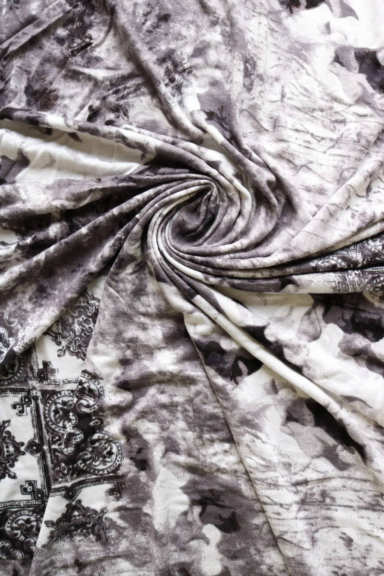 Black Tie Dye Mosaic Tiles Rayon Spandex Jersey