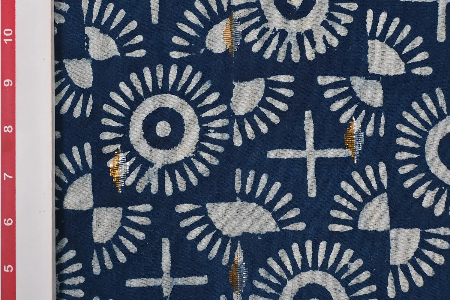 Blue & White Traditional Cotton Lurex Buta Fabric