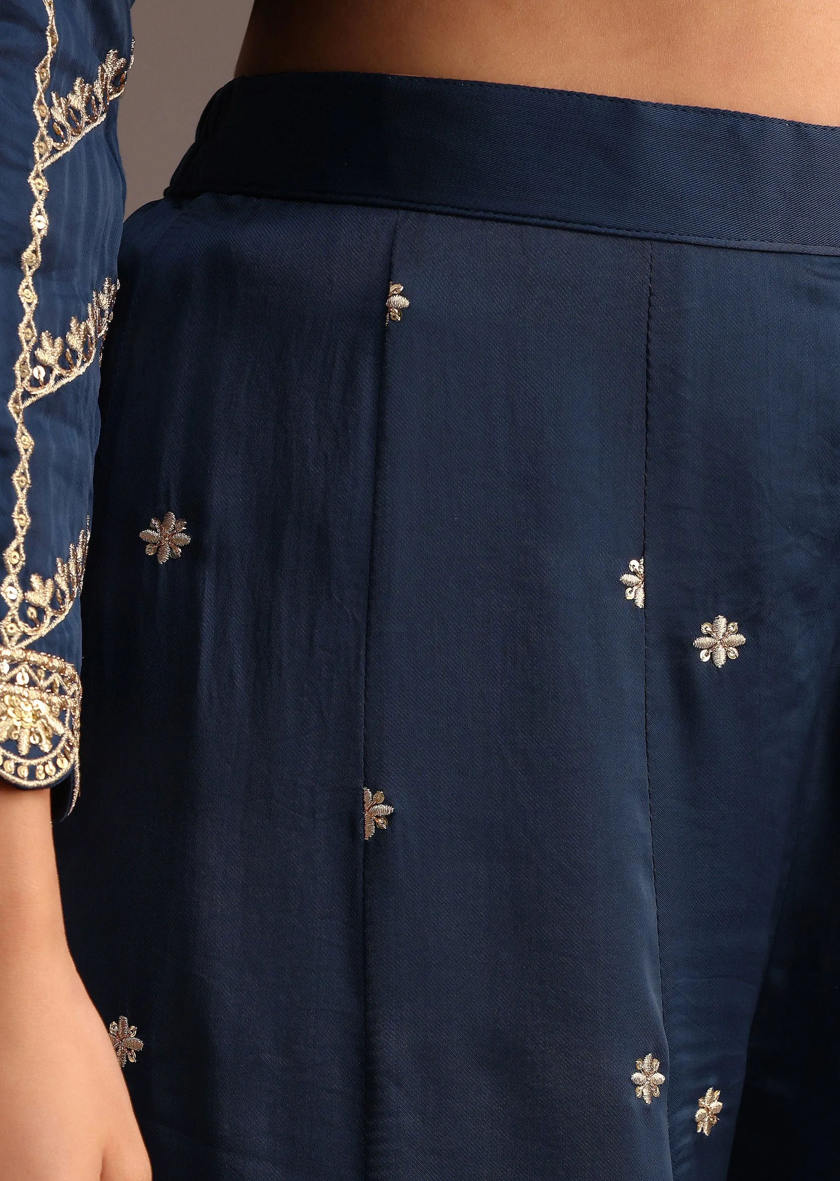 Blue Zari Work Palazzo Suit With Organza Dupatta