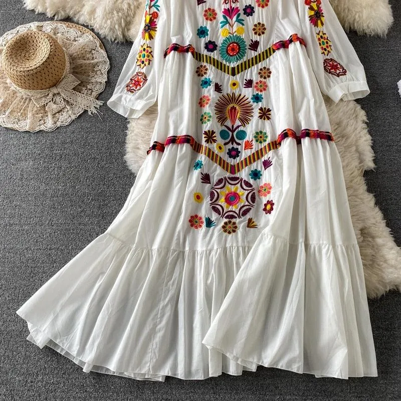 Boho Chic Floral Embroidery Dress