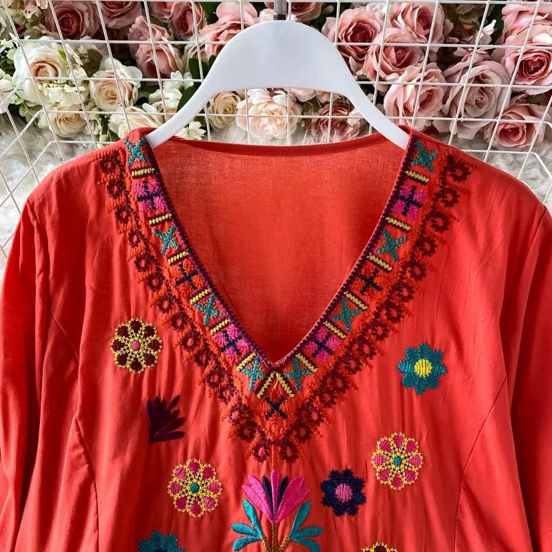 Boho Chic Floral Embroidery Dress