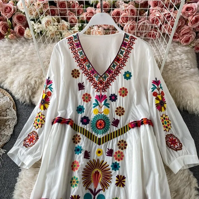 Boho Chic Floral Embroidery Dress