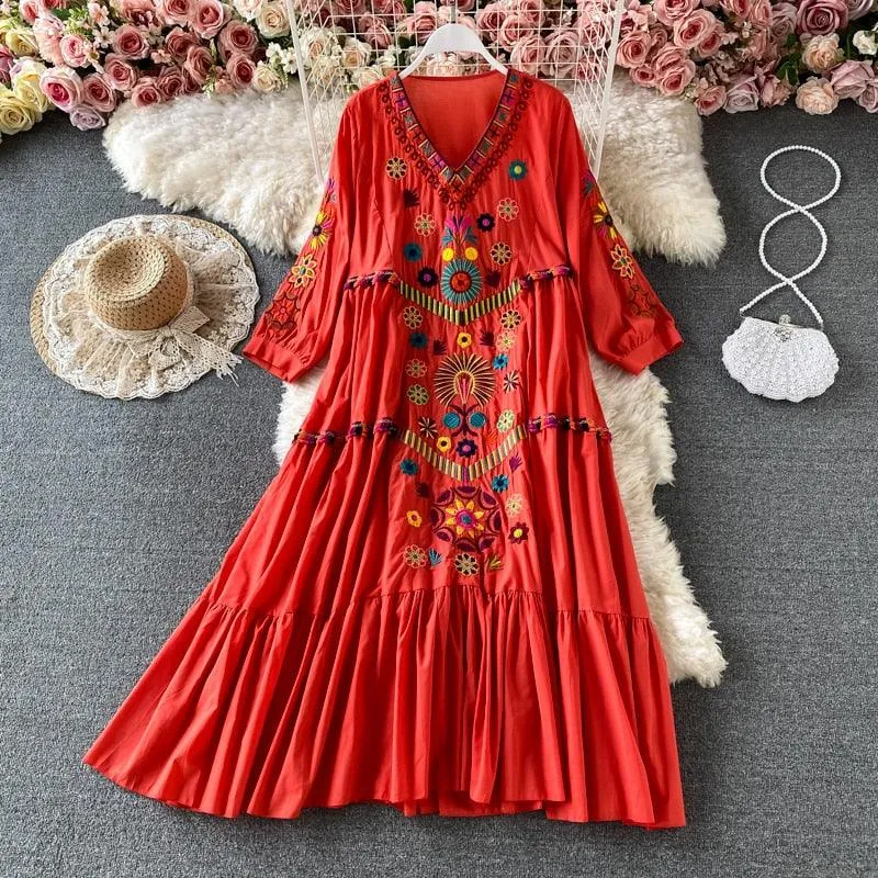 Boho Chic Floral Embroidery Dress