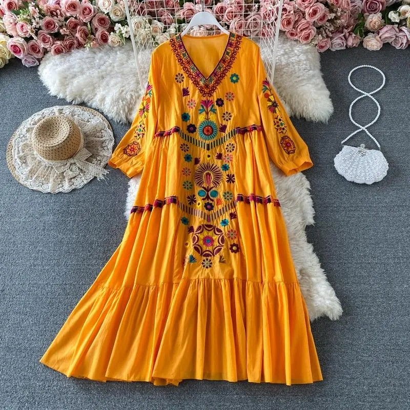 Boho Chic Floral Embroidery Dress