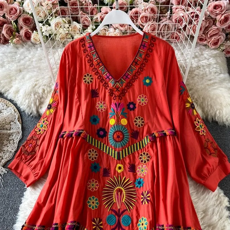 Boho Chic Floral Embroidery Dress