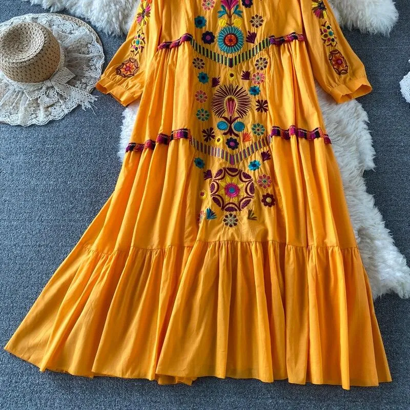 Boho Chic Floral Embroidery Dress