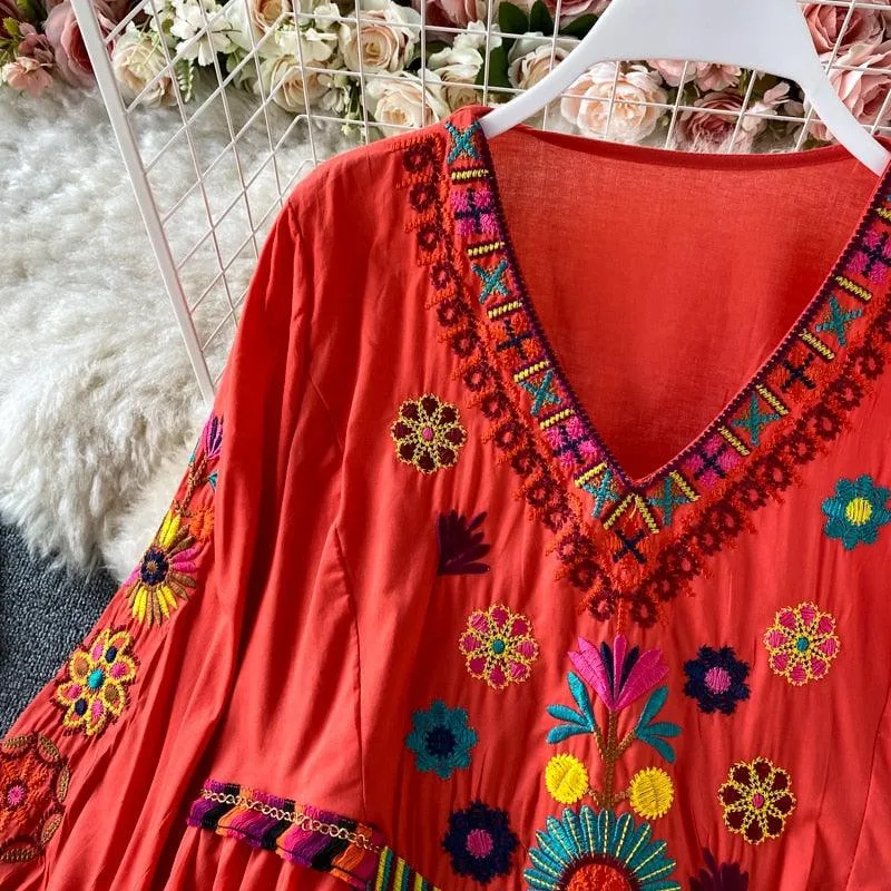 Boho Chic Floral Embroidery Dress