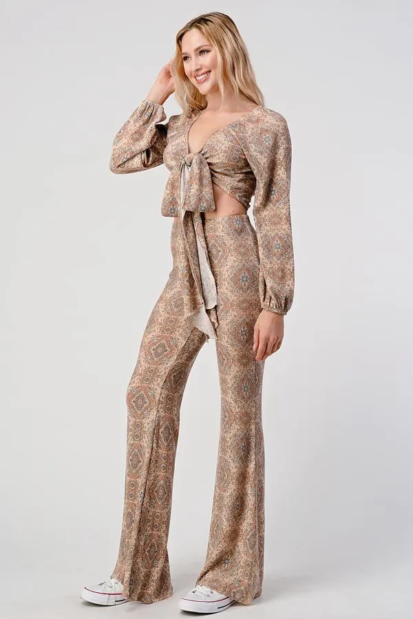 Boho Cropped Cardigan And Palazzo Pants Matching Set