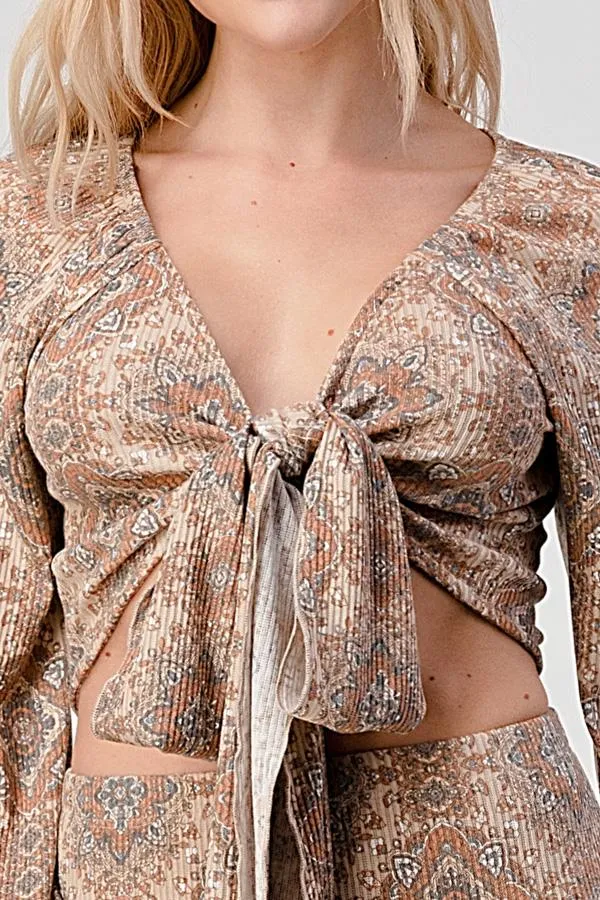 Boho Cropped Cardigan And Palazzo Pants Matching Set