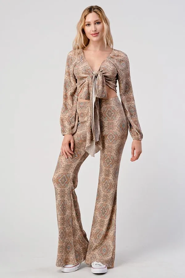 Boho Cropped Cardigan And Palazzo Pants Matching Set