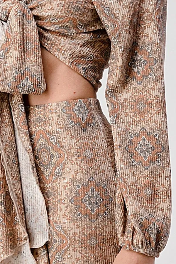 Boho Cropped Cardigan And Palazzo Pants Matching Set