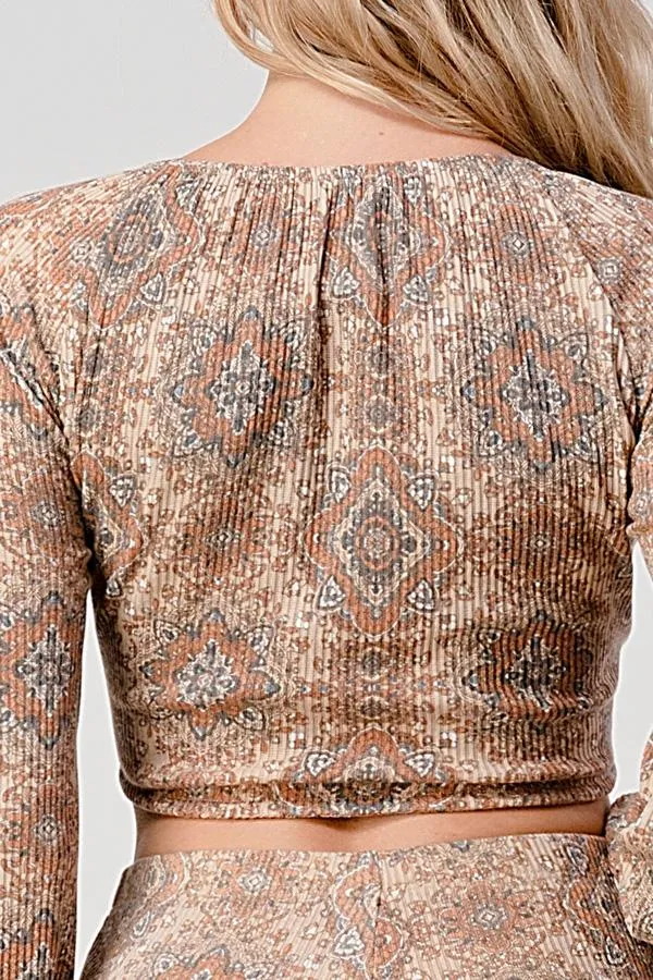 Boho Cropped Cardigan And Palazzo Pants Matching Set