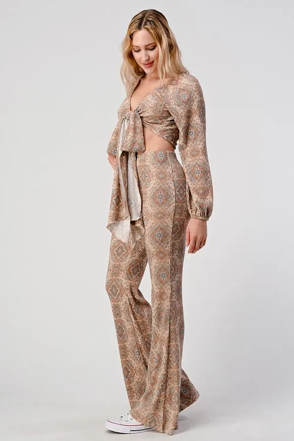 Boho Cropped Cardigan And Palazzo Pants Matching Set