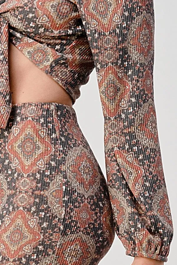 Boho Cropped Cardigan And Palazzo Pants Matching Set
