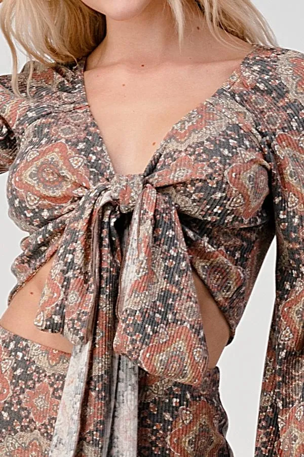 Boho Cropped Cardigan And Palazzo Pants Matching Set