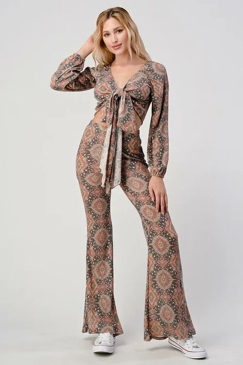 Boho Cropped Cardigan And Palazzo Pants Matching Set