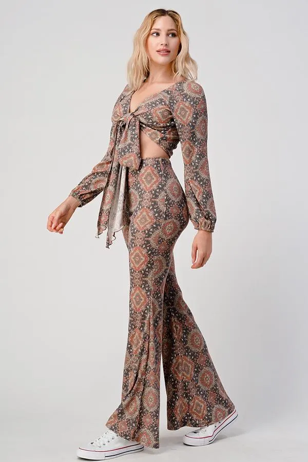 Boho Cropped Cardigan And Palazzo Pants Matching Set