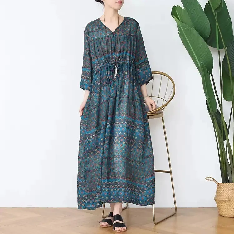 boho maxi dress Casual Floral Summer Dress V-Neck Dresses