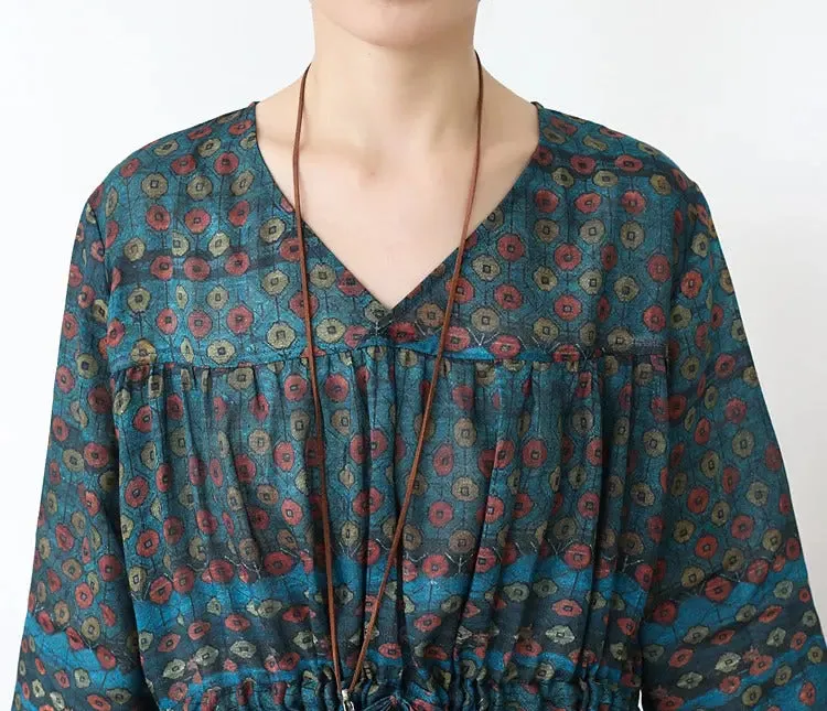 boho maxi dress Casual Floral Summer Dress V-Neck Dresses