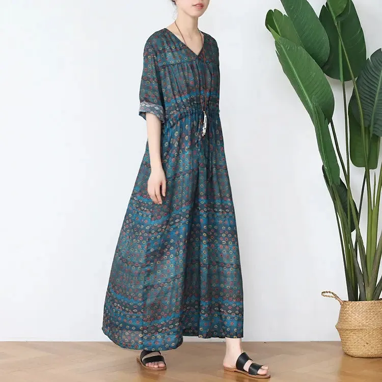 boho maxi dress Casual Floral Summer Dress V-Neck Dresses