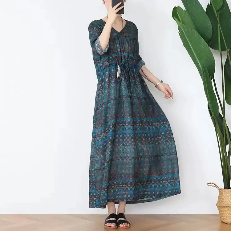 boho maxi dress Casual Floral Summer Dress V-Neck Dresses