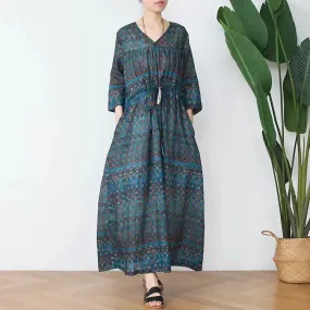 boho maxi dress Casual Floral Summer Dress V-Neck Dresses