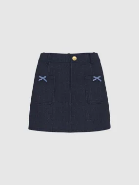 Bow Decor Denim Skirts
