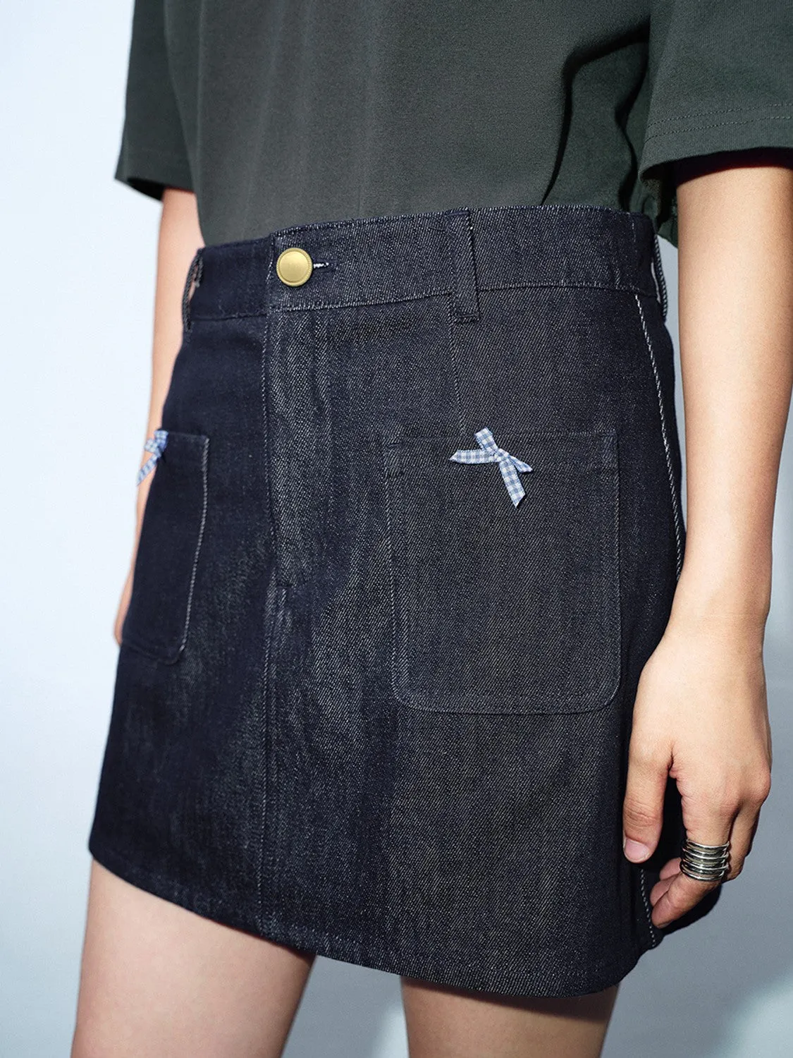Bow Decor Denim Skirts