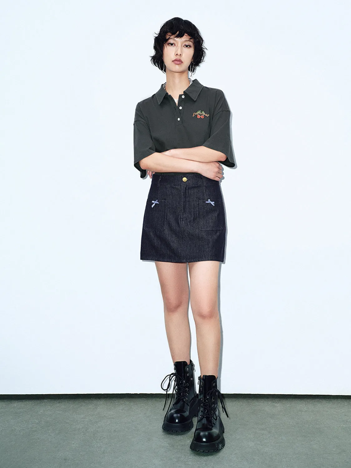Bow Decor Denim Skirts