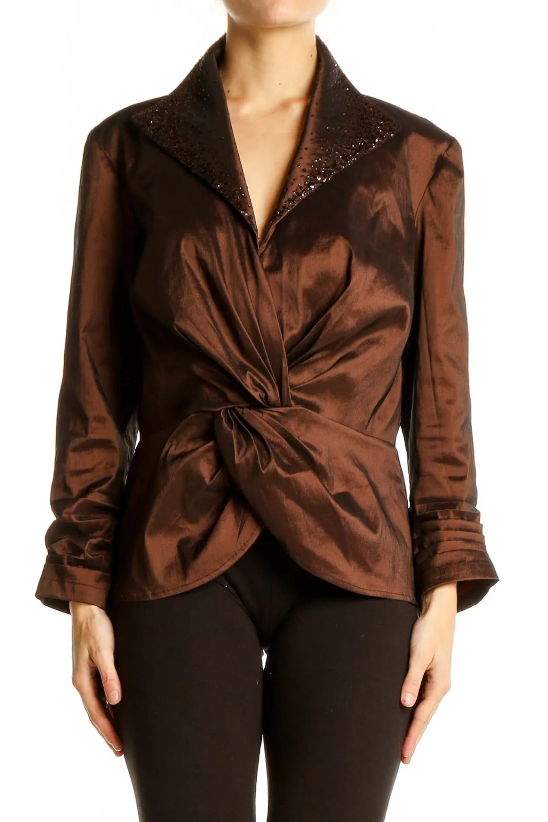 Brown Shimmering Twist-Front Blouse
