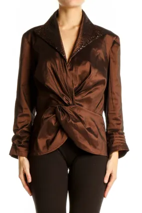 Brown Shimmering Twist-Front Blouse