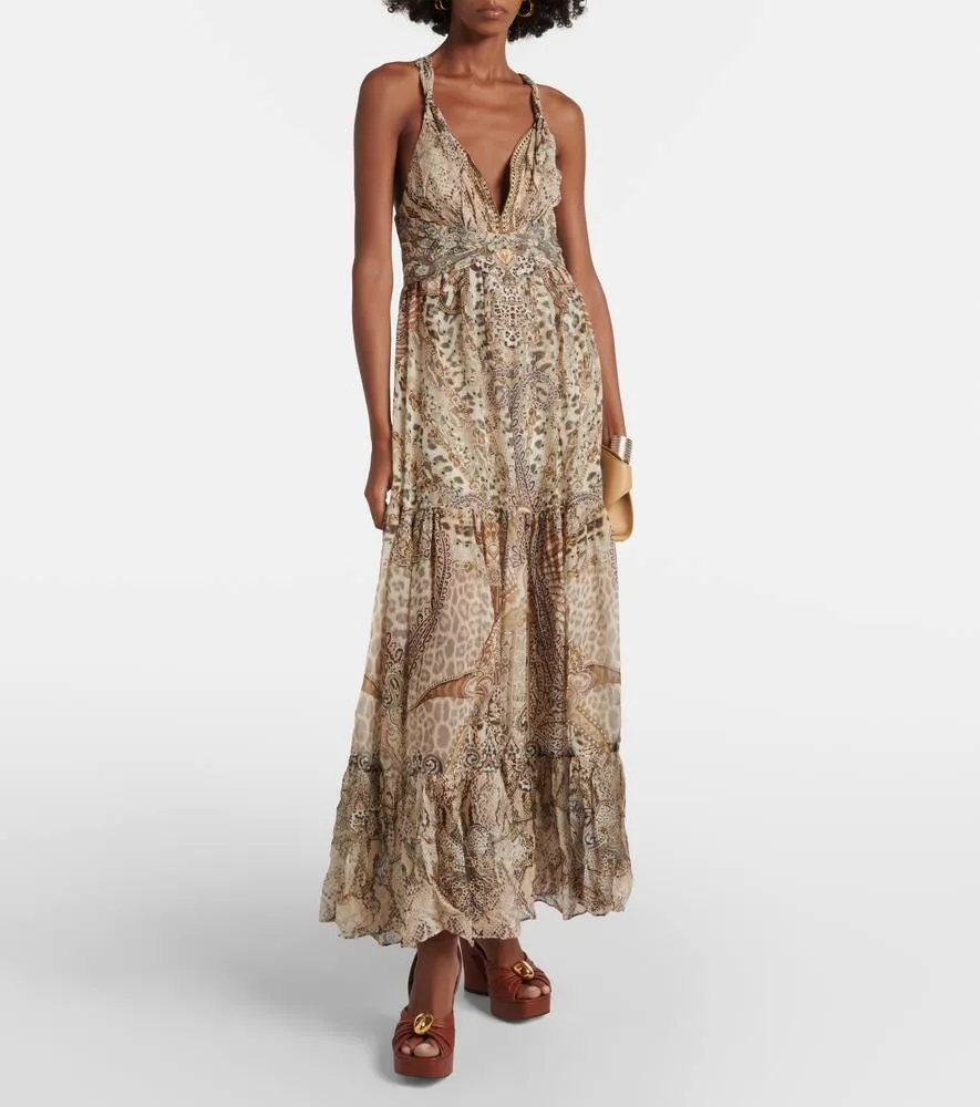 Camilla Throne Room gathered silk maxi dress