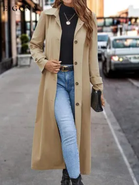 Collared Neck Button Front Long Trench Coat