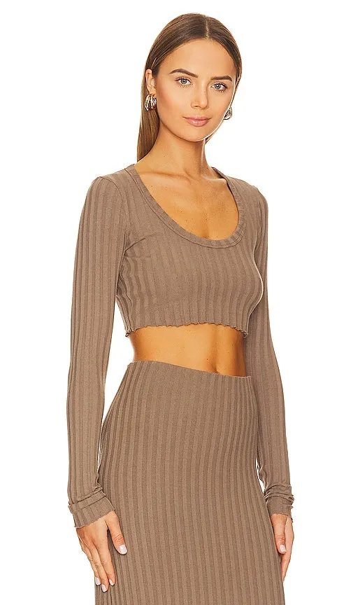 COTTON CITIZEN Capri Crop Long Sleeve Top in Brown